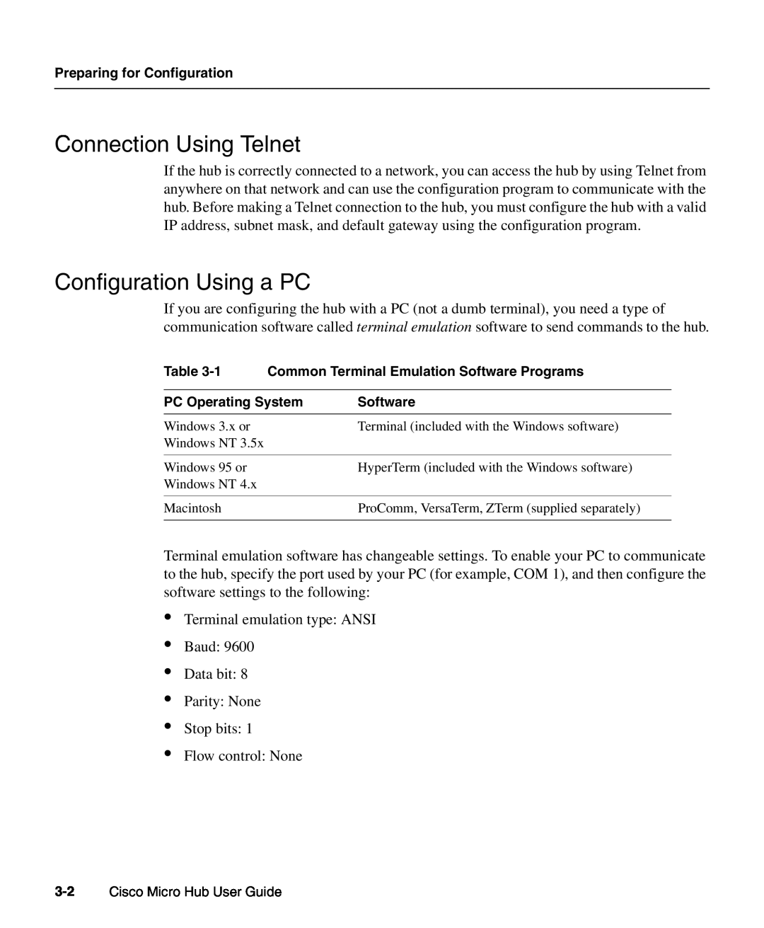 Cisco Systems 1503 manual Connection Using Telnet, Configuration Using a PC 