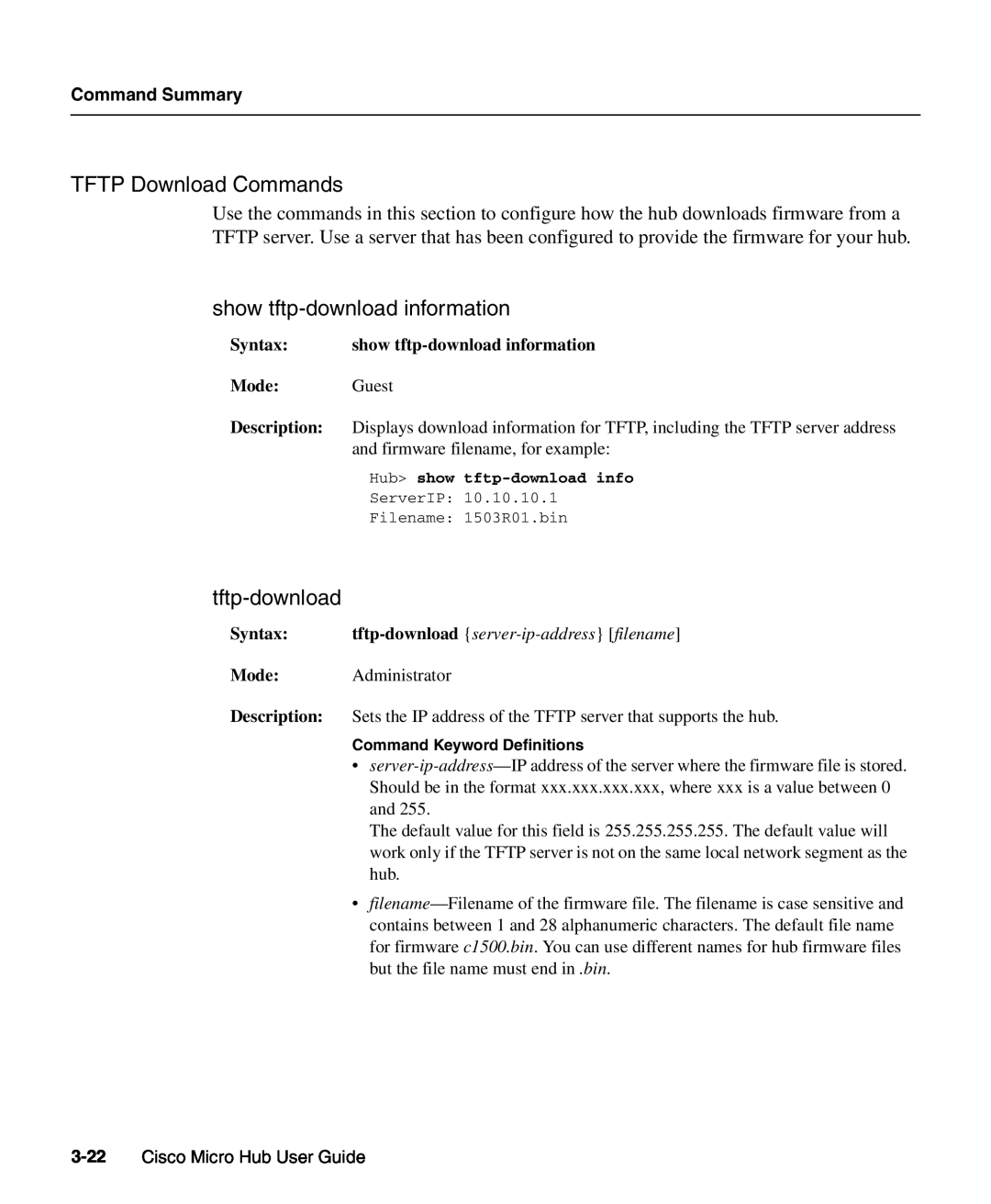 Cisco Systems 1503 manual TFTP Download Commands, show tftp-download information, Command Summary 