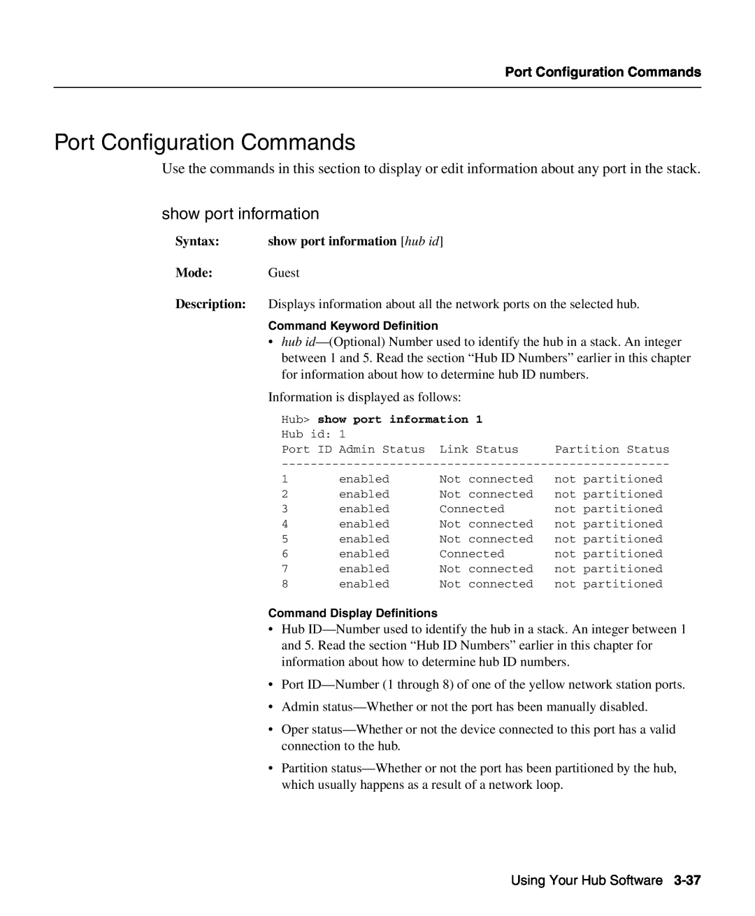 Cisco Systems 1503 manual Port Configuration Commands, show port information 