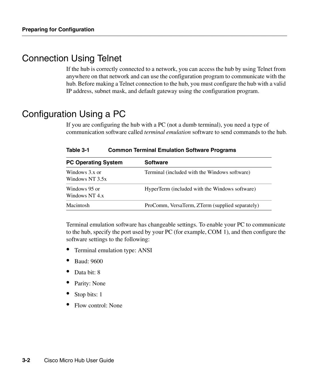 Cisco Systems 1503 manual Connection Using Telnet, Configuration Using a PC 