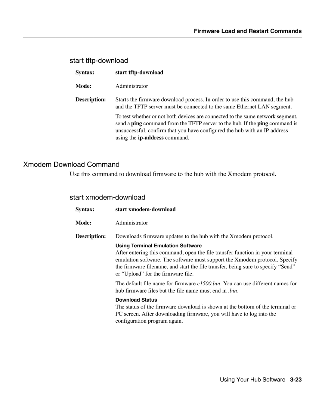 Cisco Systems 1503 manual Xmodem Download Command, Start xmodem-download, Syntax Start tftp-download 