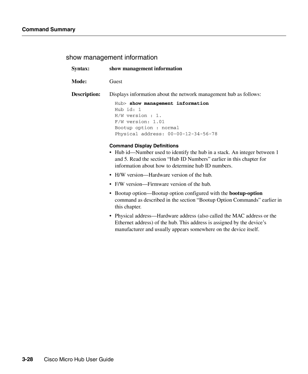 Cisco Systems 1503 manual Show management information, Hub show management information 