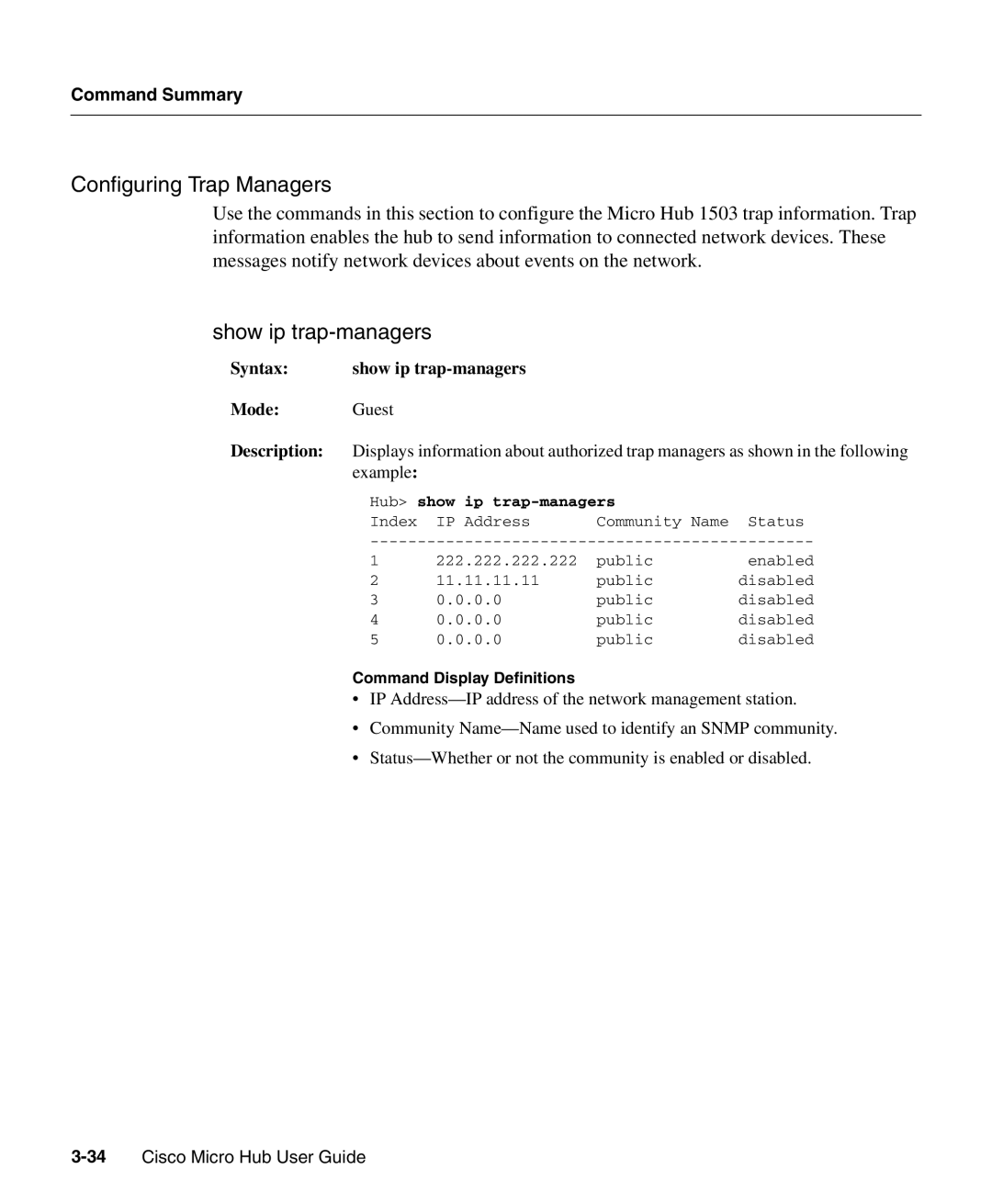 Cisco Systems 1503 manual Configuring Trap Managers, Show ip trap-managers, Ip trap-managers 