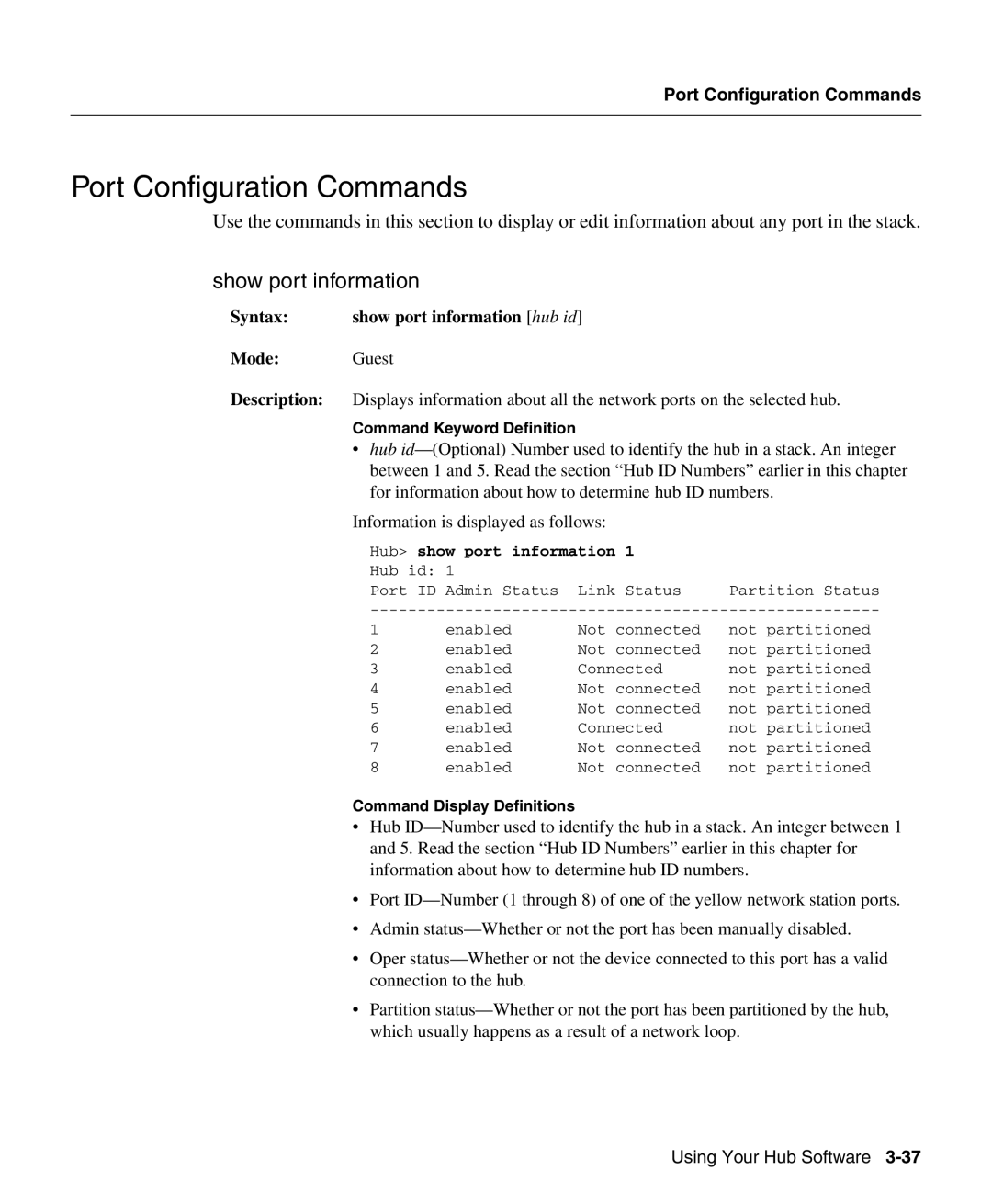 Cisco Systems 1503 manual Port Configuration Commands, Show port information 