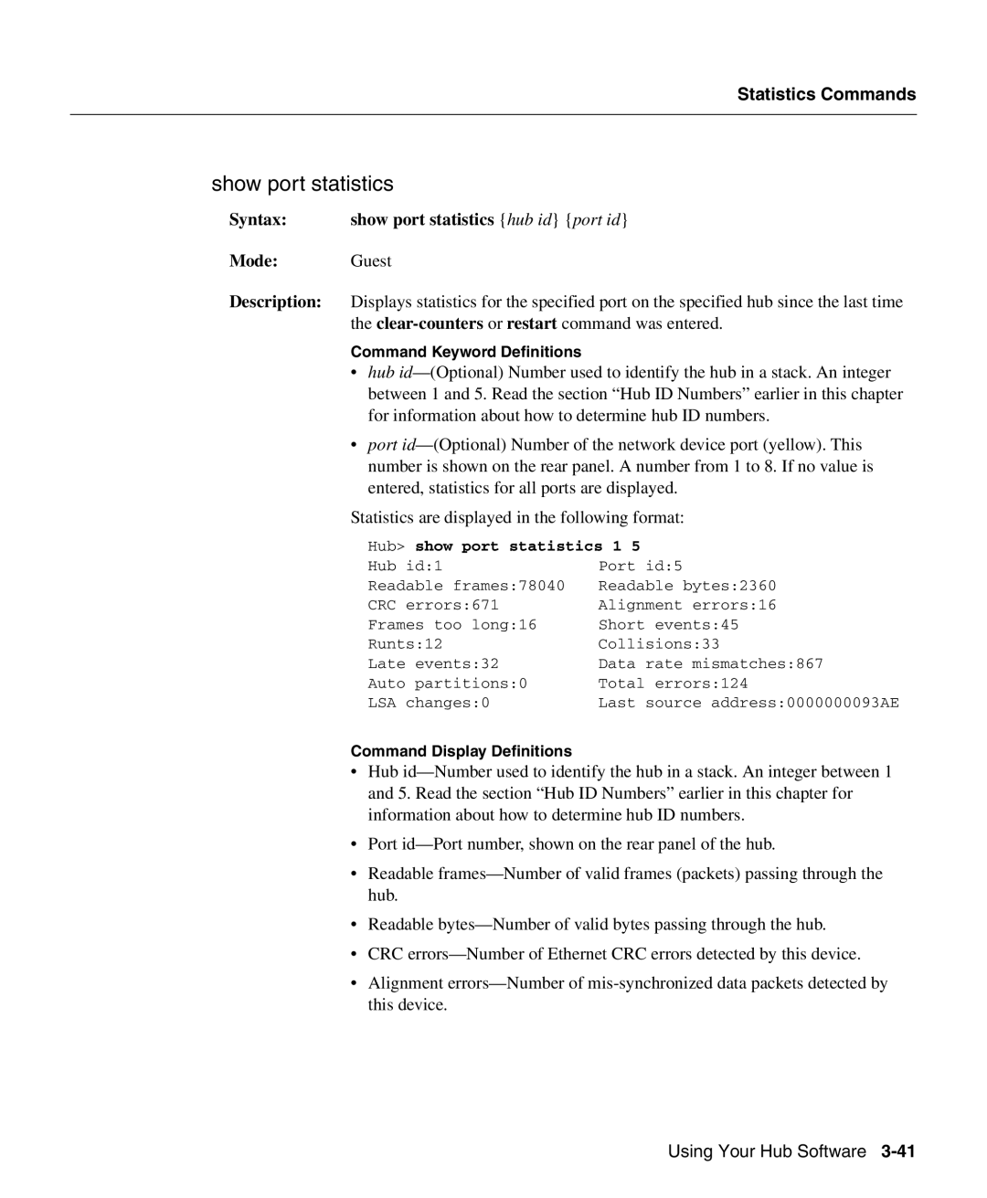 Cisco Systems 1503 manual Show port statistics, Hub show port statistics 1 