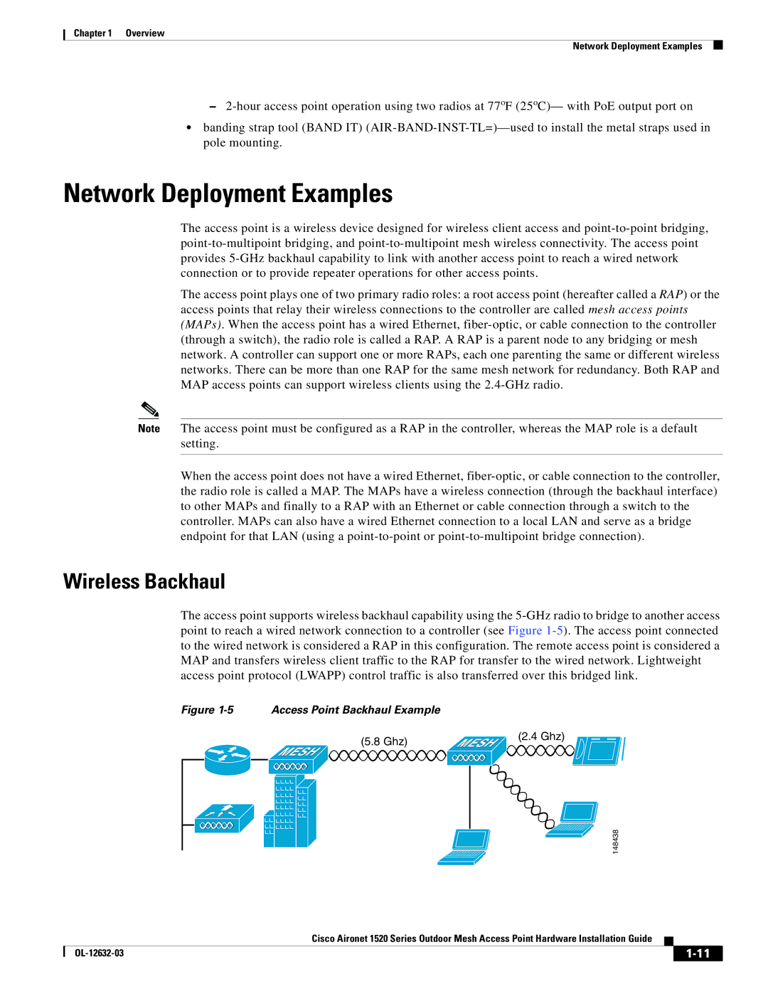 Cisco Systems 1520 manual Network Deployment Examples, Wireless Backhaul 