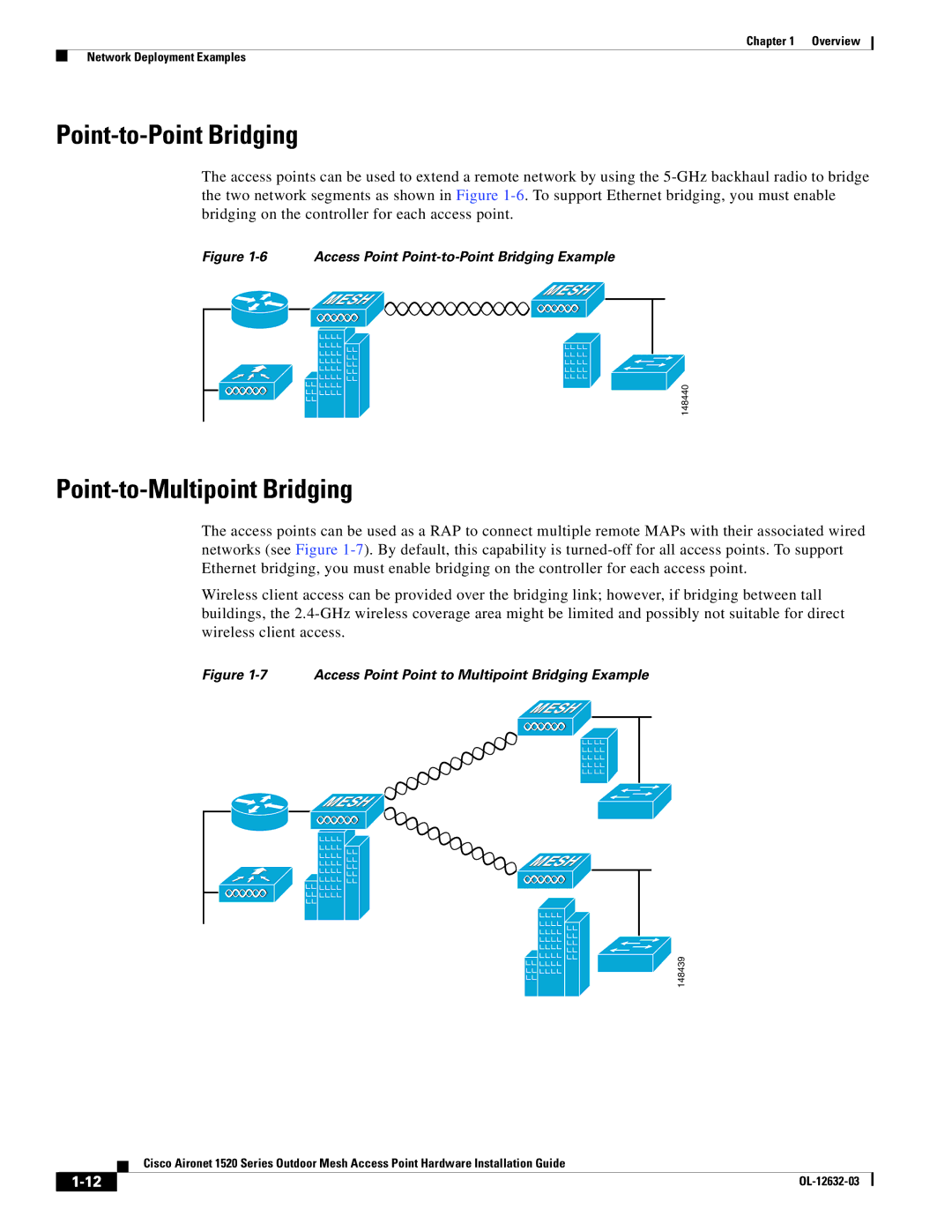 Cisco Systems 1520 manual Point-to-Point Bridging, Point-to-Multipoint Bridging 