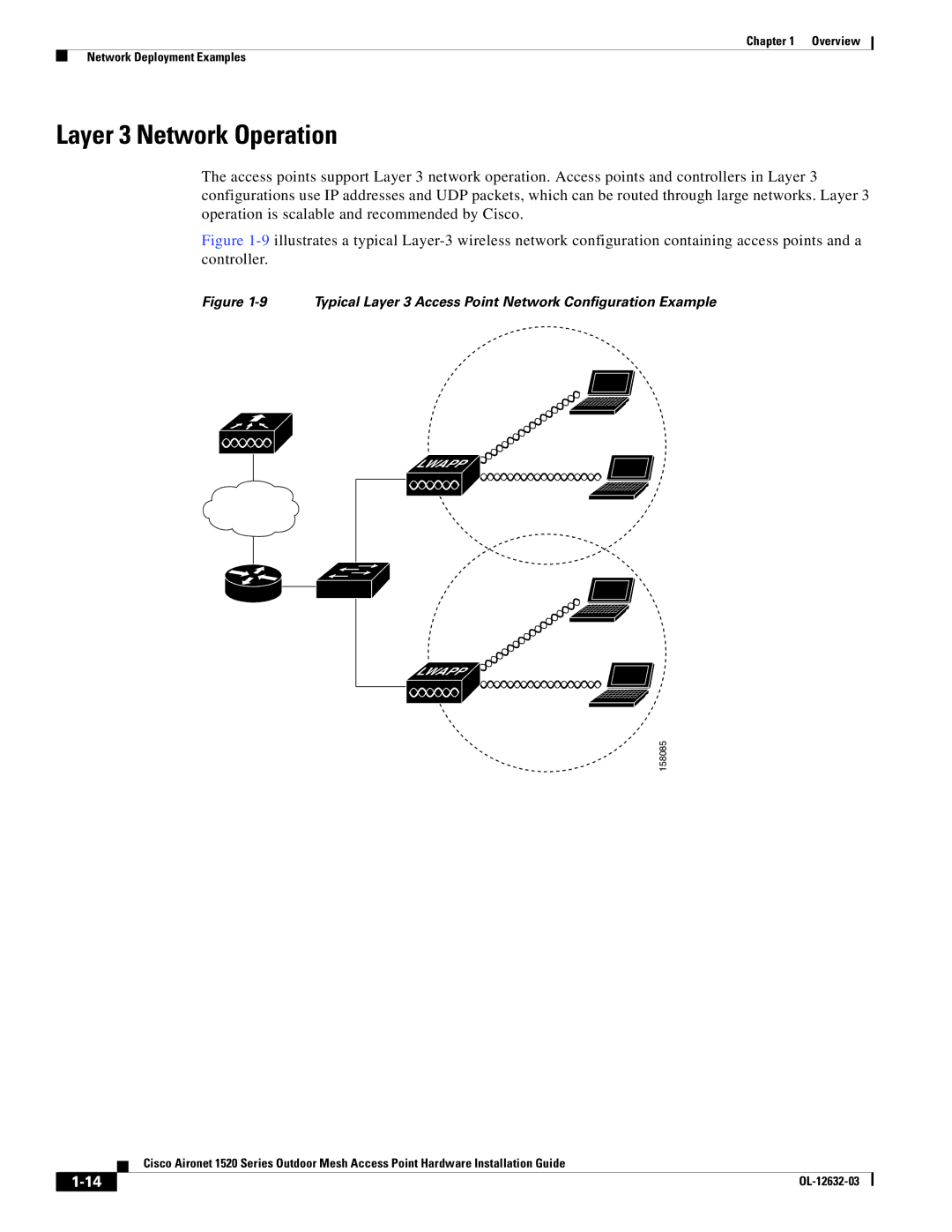 Cisco Systems 1520 manual Layer 3 Network Operation, Typical Layer 3 Access Point Network Configuration Example 