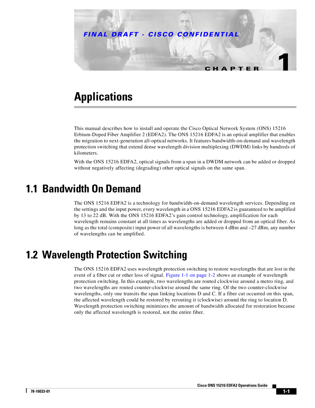 Cisco Systems 15216 EDFA2 manual Bandwidth On Demand, Wavelength Protection Switching 