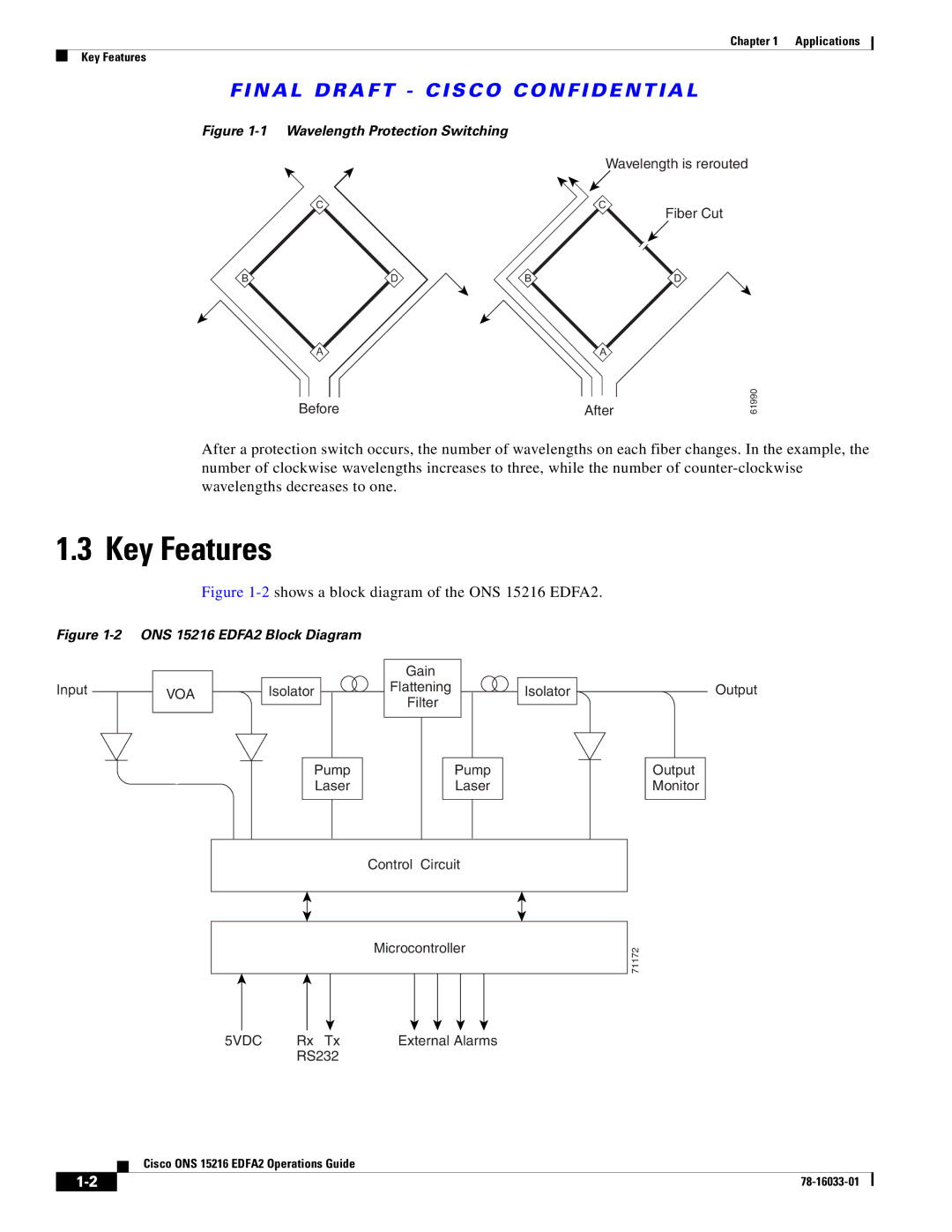 Cisco Systems 15216 EDFA2 manual Key Features, Wavelength Protection Switching 