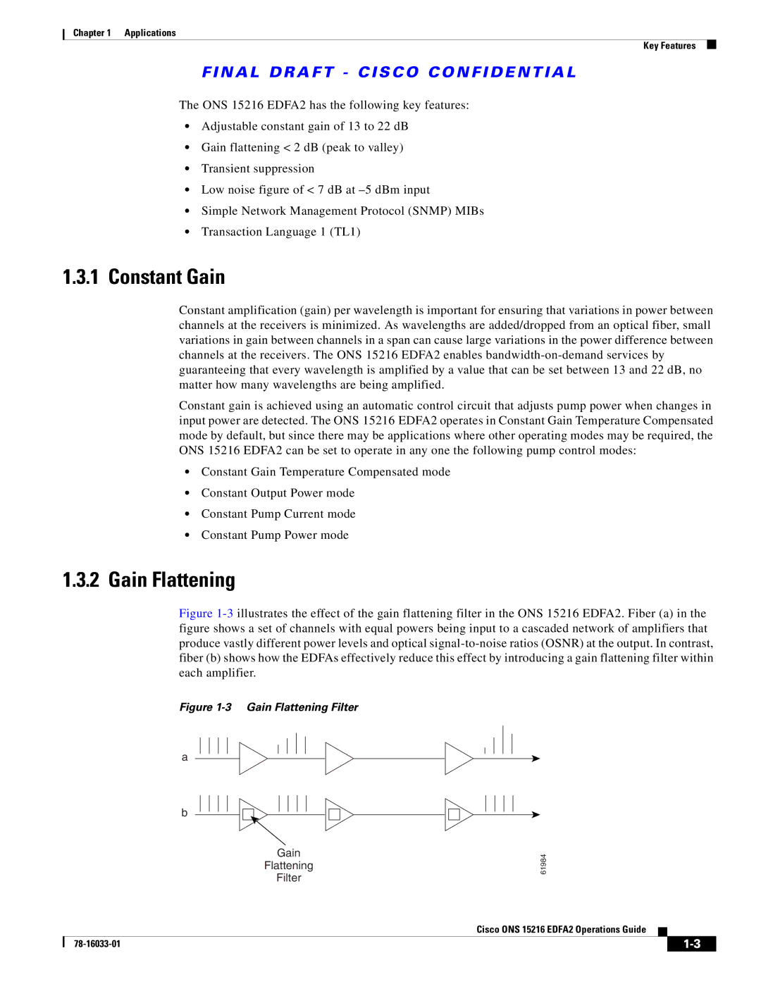 Cisco Systems 15216 EDFA2 manual Constant Gain, Gain Flattening 