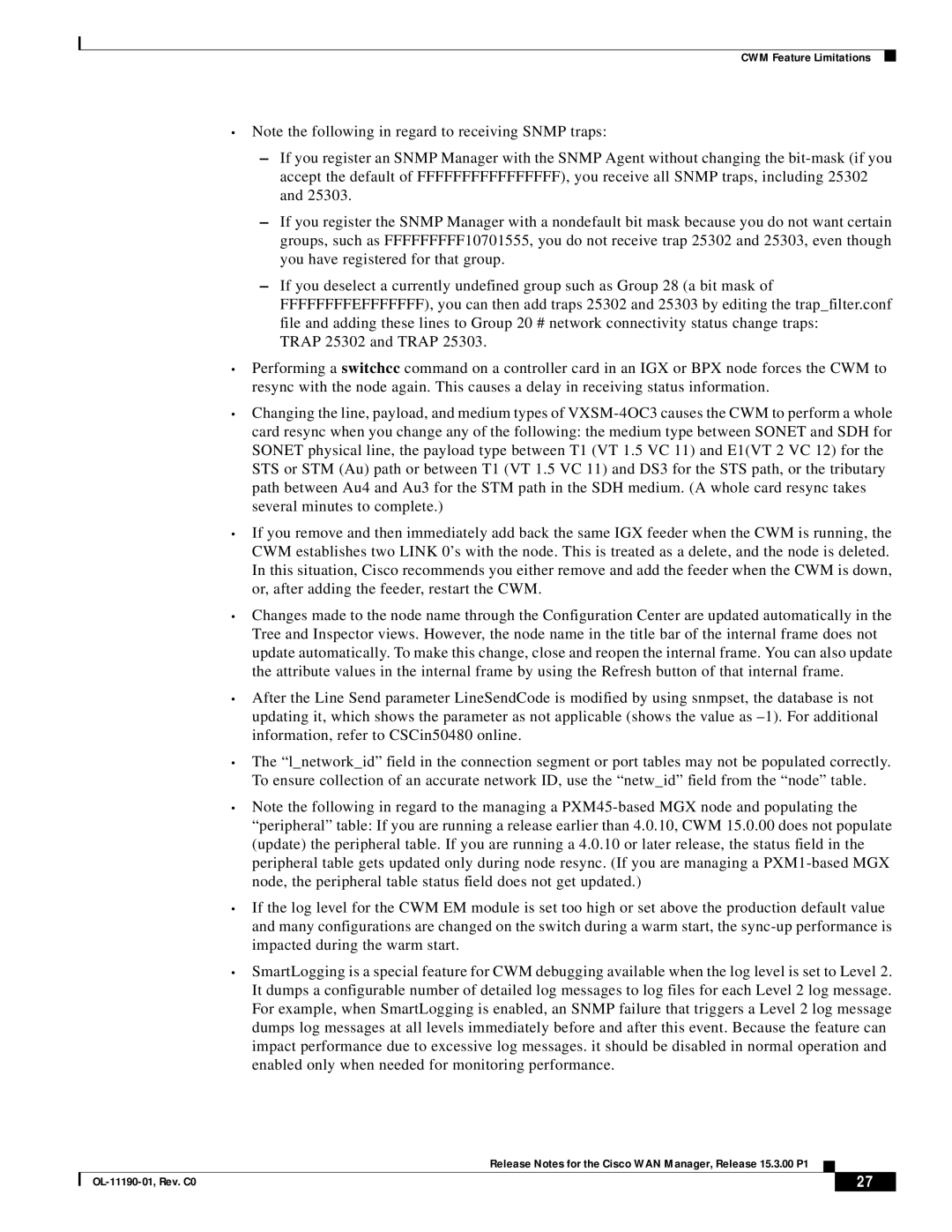 Cisco Systems 15.3.00P1 manual Note the following in regard to receiving SNMP traps 
