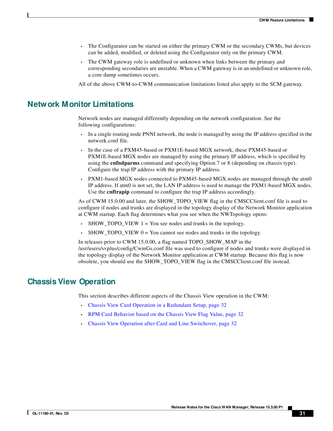 Cisco Systems 15.3.00P1 manual Network Monitor Limitations, Chassis View Operation 