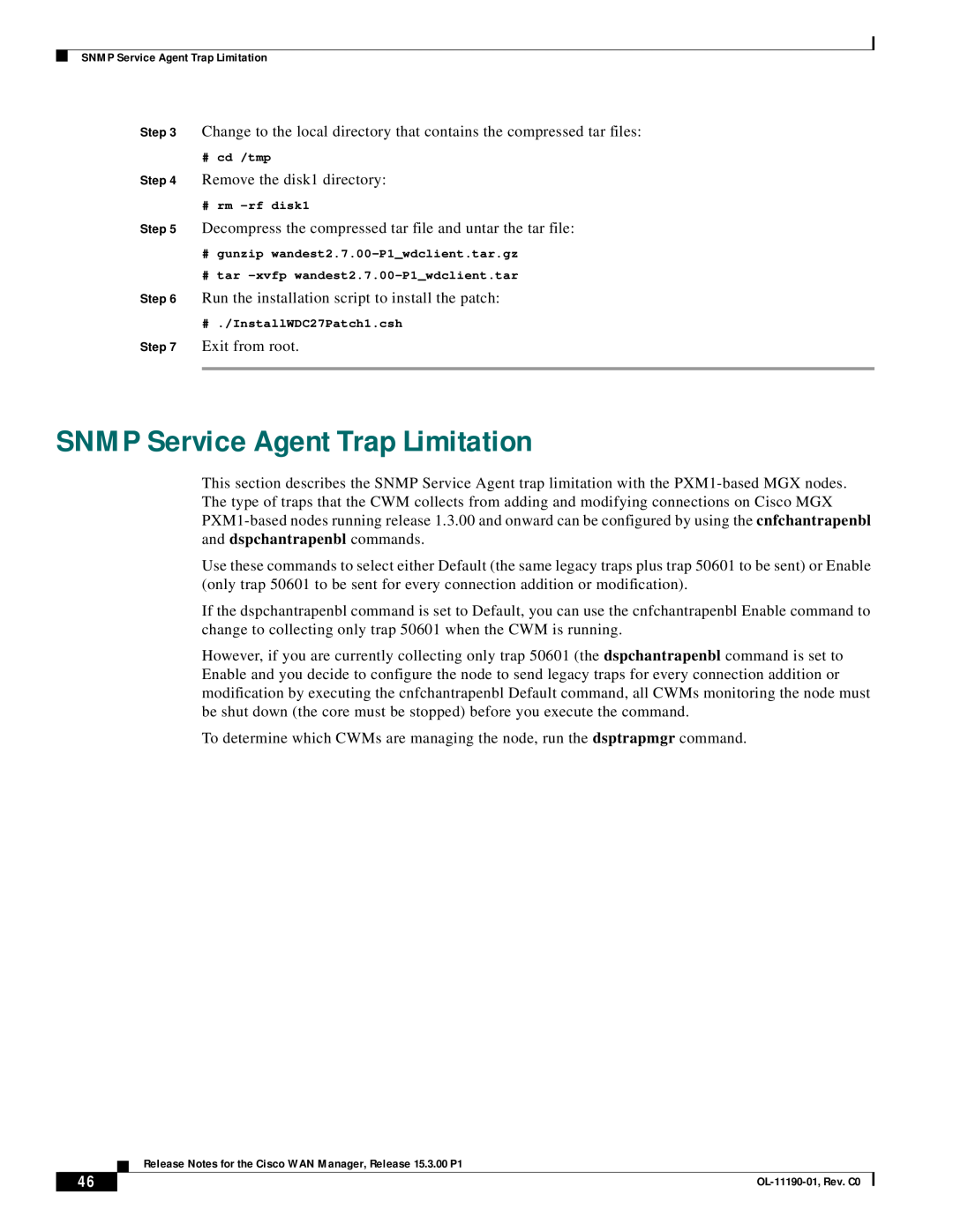 Cisco Systems 15.3.00P1 manual SNMP Service Agent Trap Limitation 