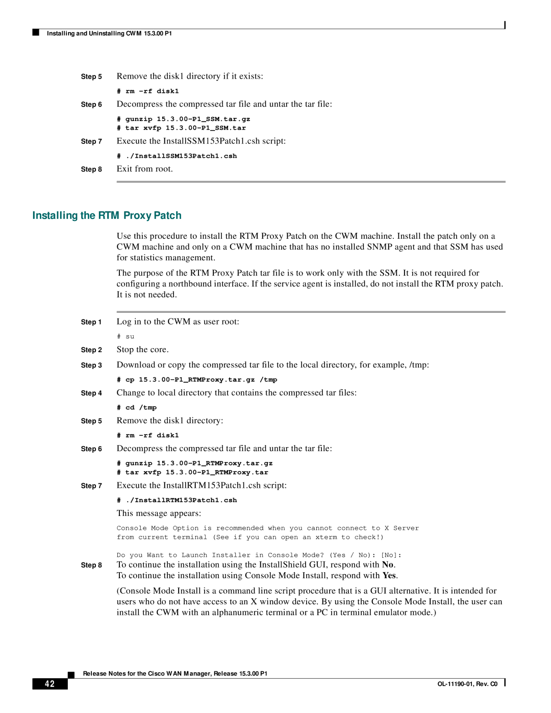 Cisco Systems 15.3.00P1 manual Installing the RTM Proxy Patch 