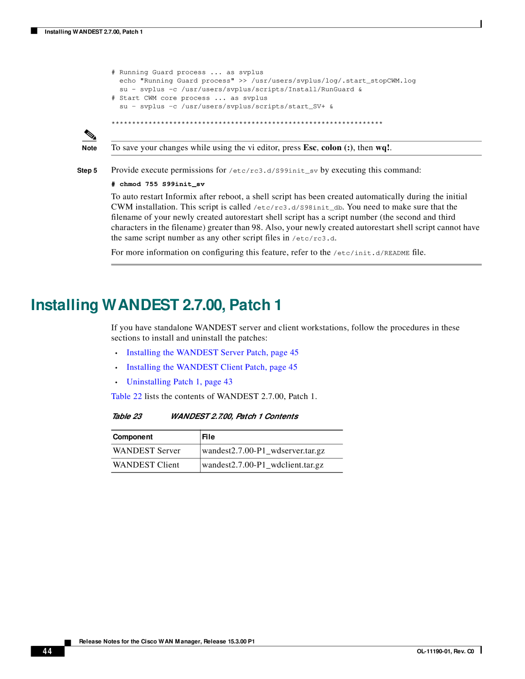 Cisco Systems 15.3.00P1 manual Installing Wandest 2.7.00, Patch 