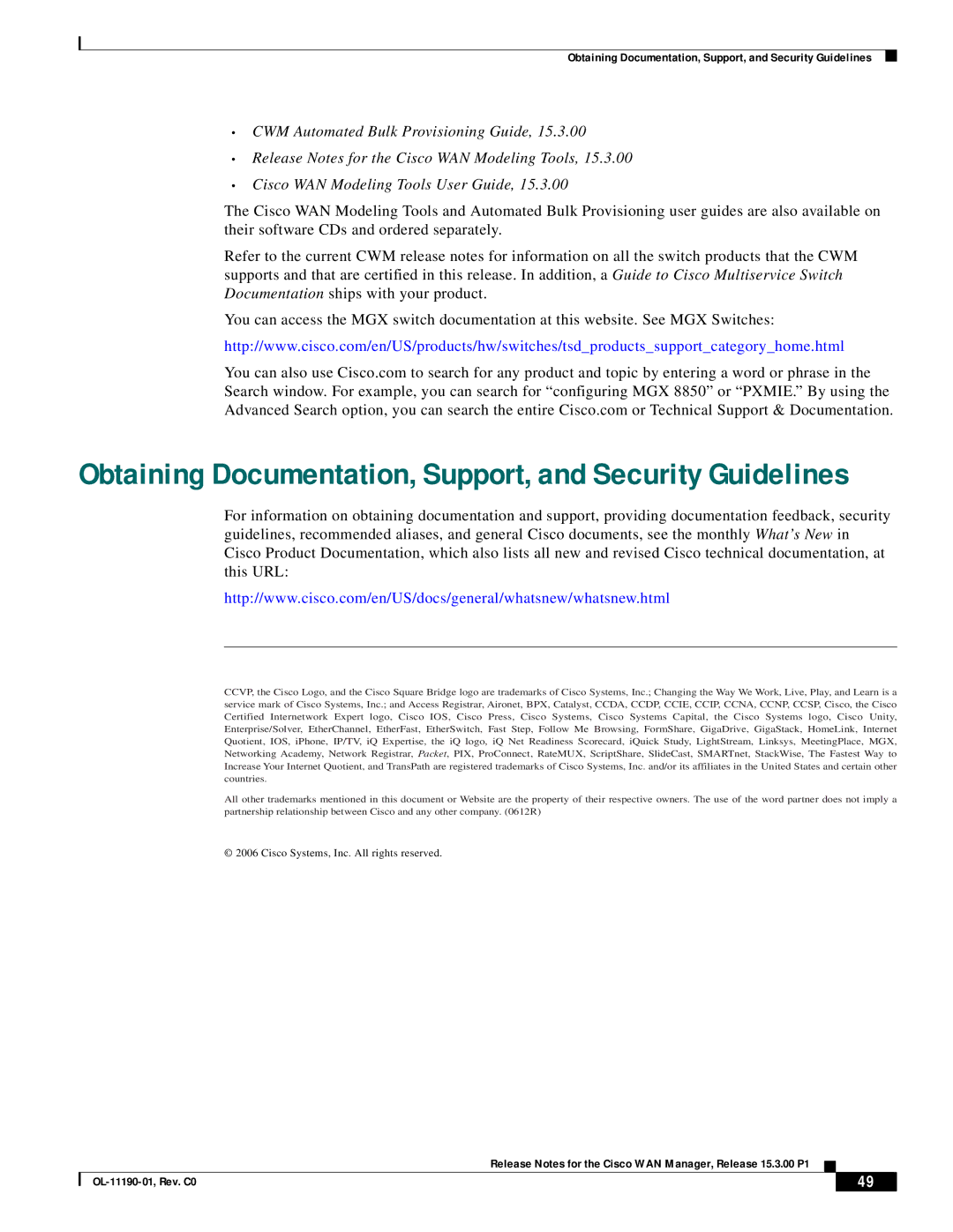 Cisco Systems 15.3.00P1 manual Obtaining Documentation, Support, and Security Guidelines 