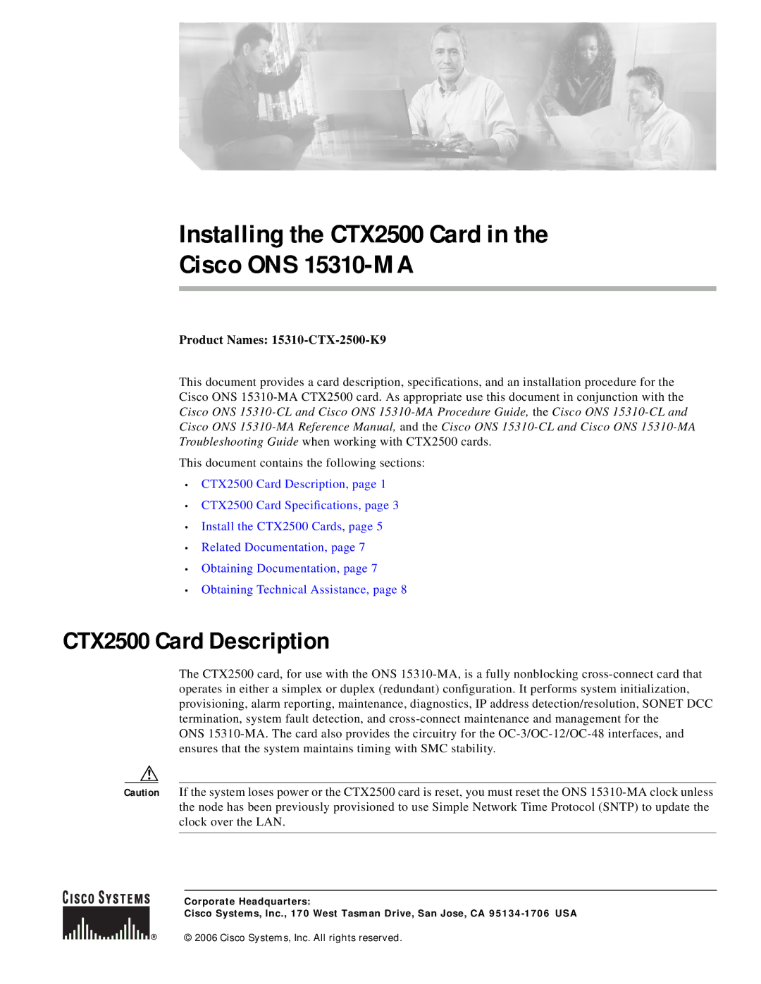 Cisco Systems 15310-CTX-2500-K9 specifications Installing the CTX2500 Card Cisco ONS 15310-MA, CTX2500 Card Description 