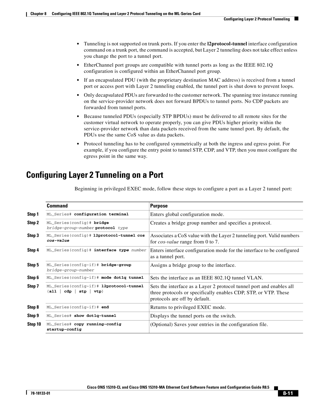 Cisco Systems 15310-CL, 15310-MA manual Configuring Layer 2 Tunneling on a Port 