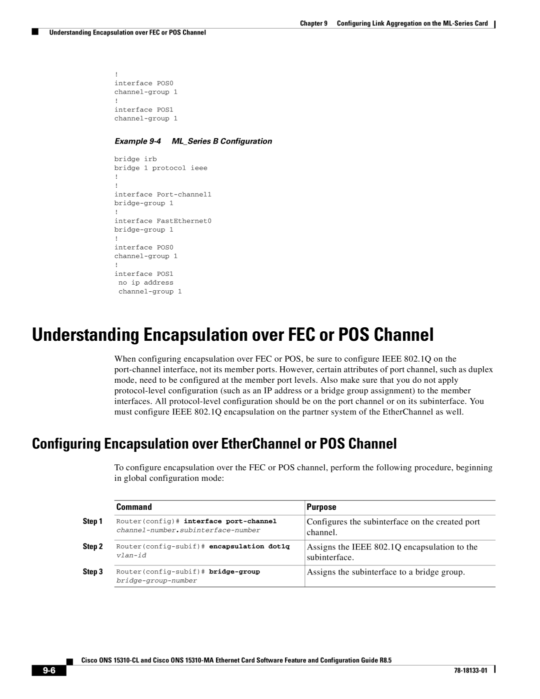 Cisco Systems 15310-MA, 15310-CL manual Understanding Encapsulation over FEC or POS Channel 