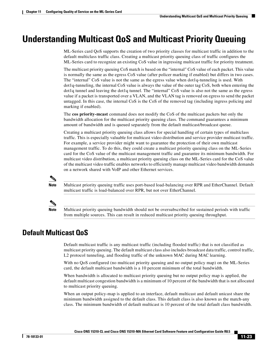 Cisco Systems 15310-CL, 15310-MA manual Default Multicast QoS, 11-23 