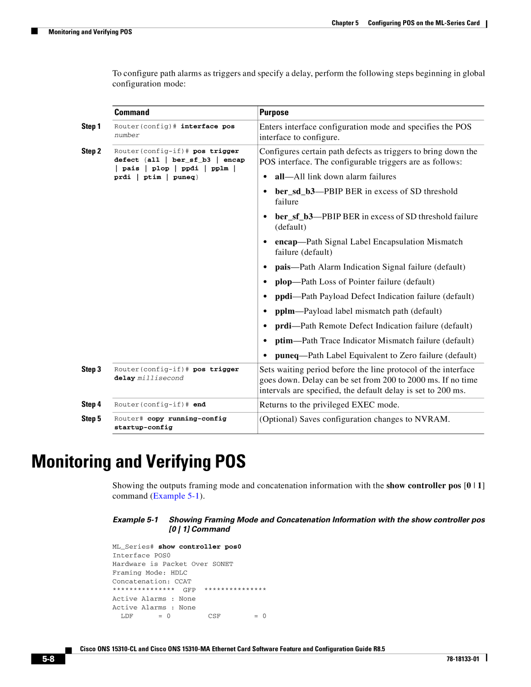 Cisco Systems 15310-MA, 15310-CL manual Monitoring and Verifying POS 