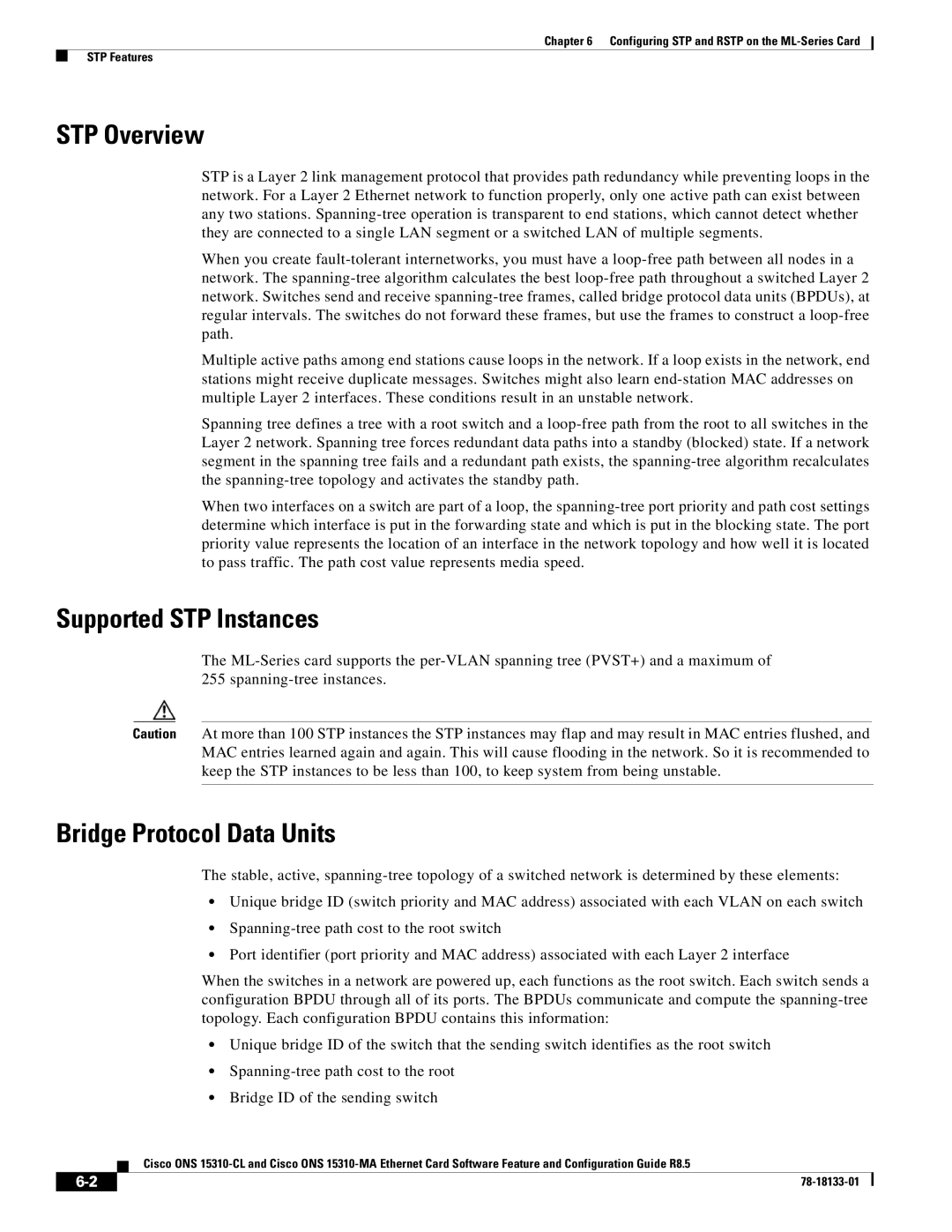 Cisco Systems 15310-MA, 15310-CL manual STP Overview, Supported STP Instances, Bridge Protocol Data Units 