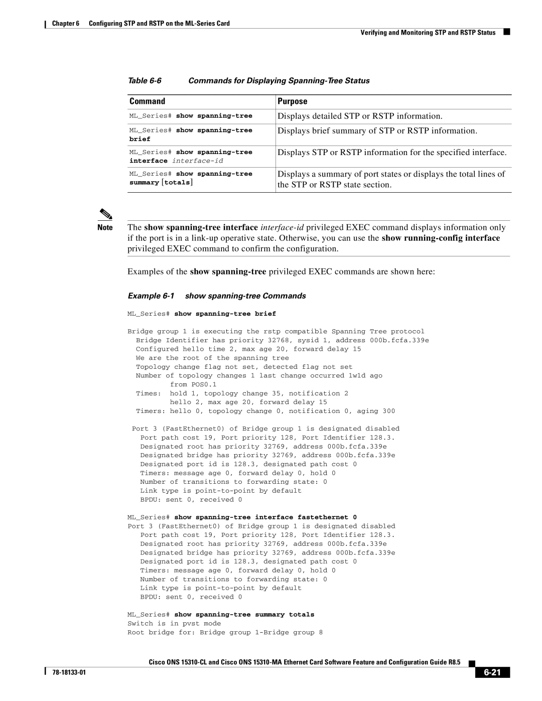 Cisco Systems 15310-CL manual Displays detailed STP or Rstp information, Displays brief summary of STP or Rstp information 