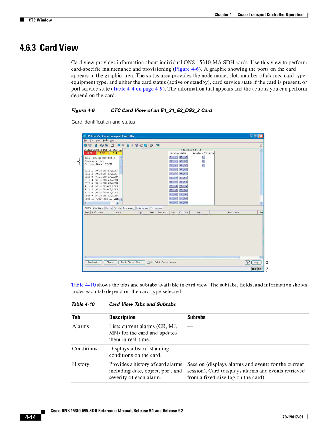 Cisco Systems 15310-MA manual CTC Card View of an E121E3DS33 Card 