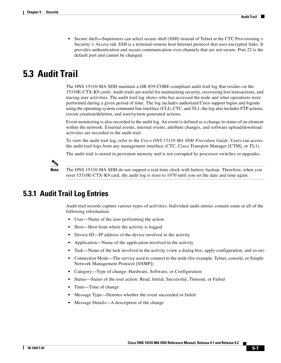 Cisco Systems 15310-MA manual Audit Trail Log Entries 