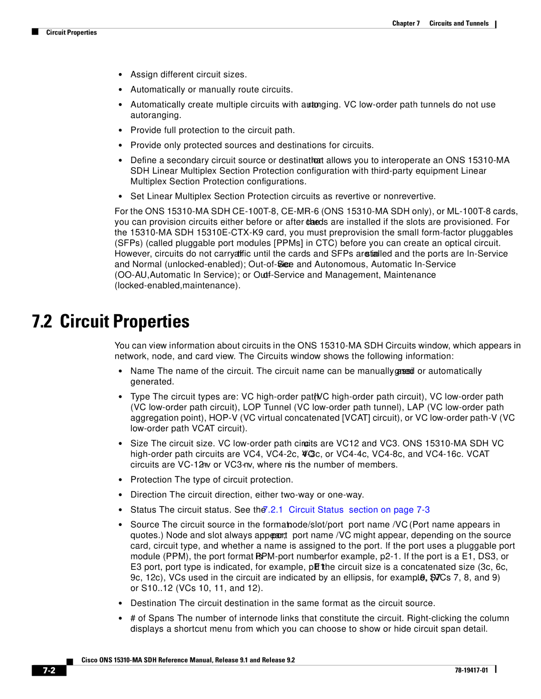 Cisco Systems 15310-MA manual Circuit Properties 