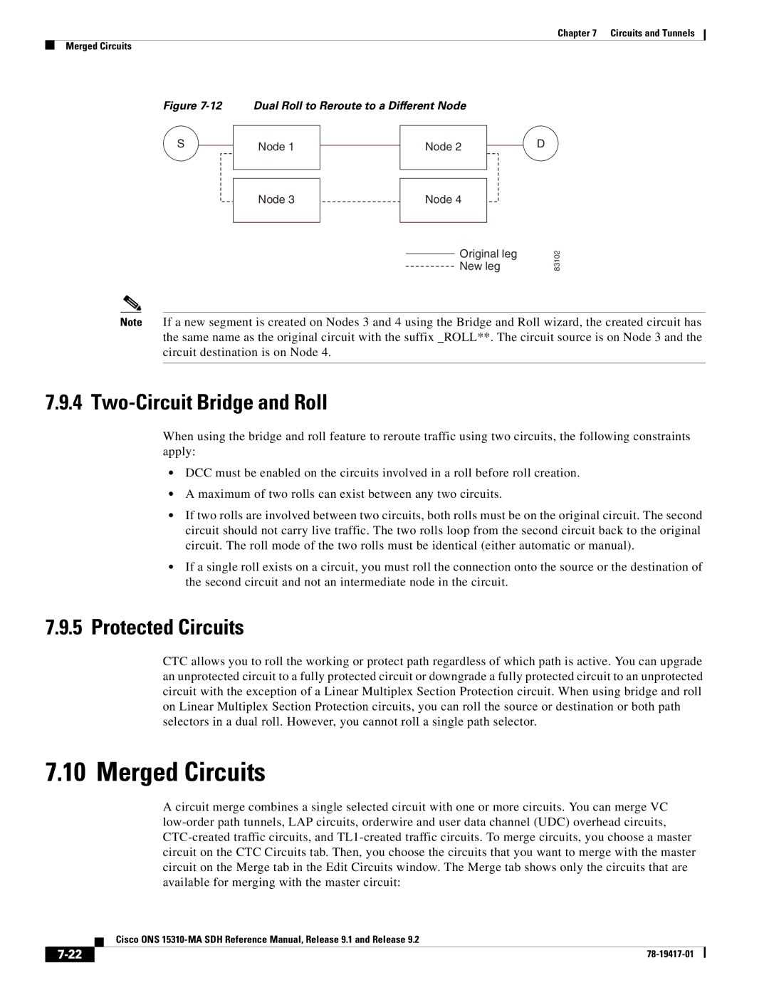 Cisco Systems 15310-MA manual Merged Circuits, Two-Circuit Bridge and Roll, Protected Circuits 