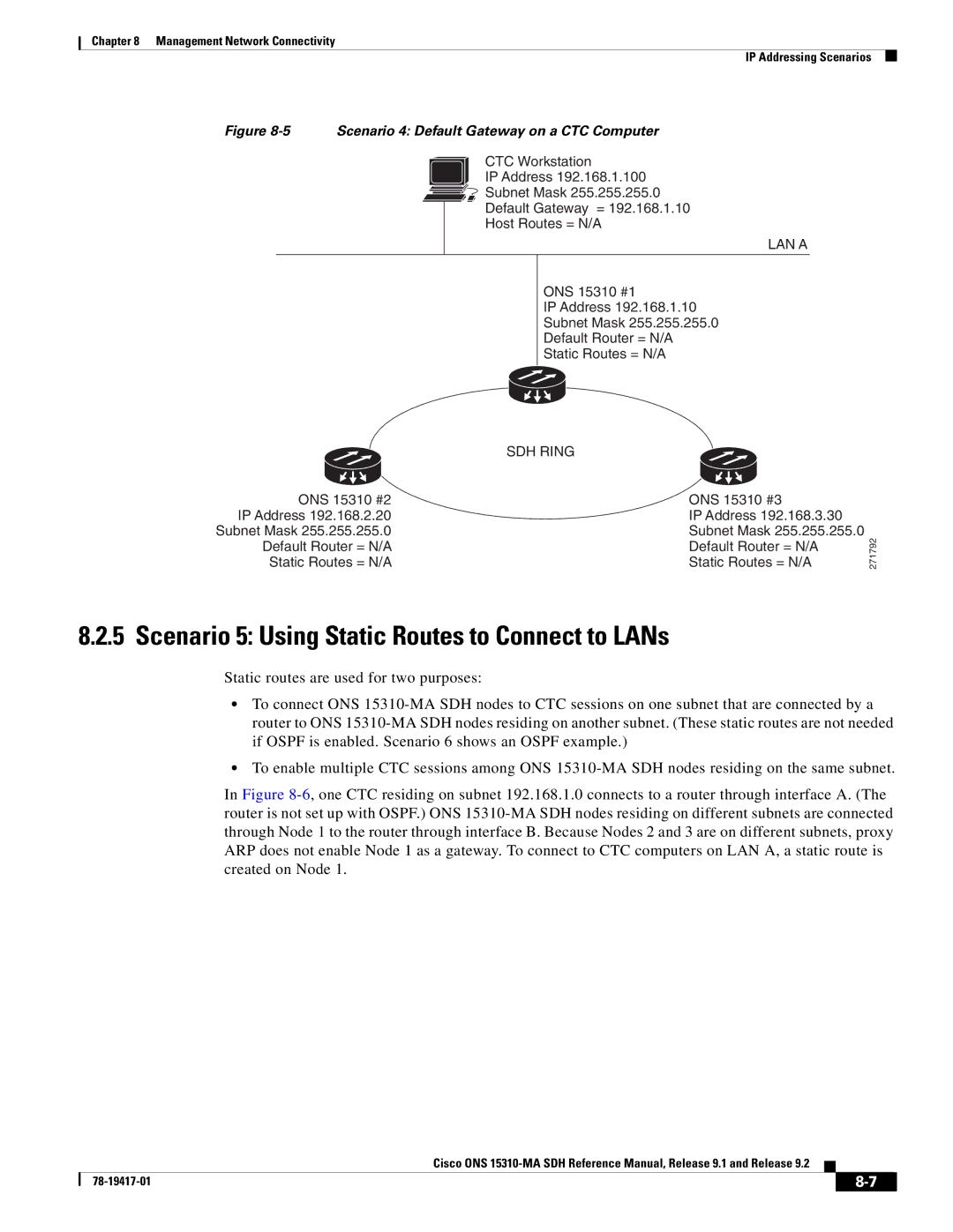 Cisco Systems 15310-MA Scenario 5 Using Static Routes to Connect to LANs, Scenario 4 Default Gateway on a CTC Computer 