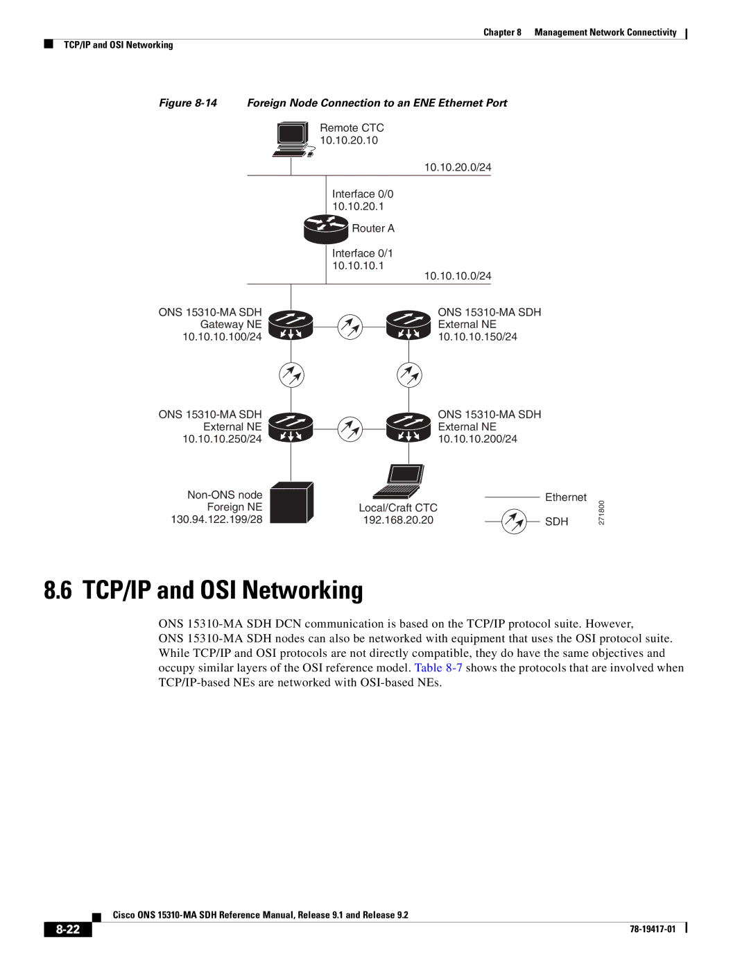 Cisco Systems 15310-MA manual TCP/IP and OSI Networking, Foreign Node Connection to an ENE Ethernet Port 