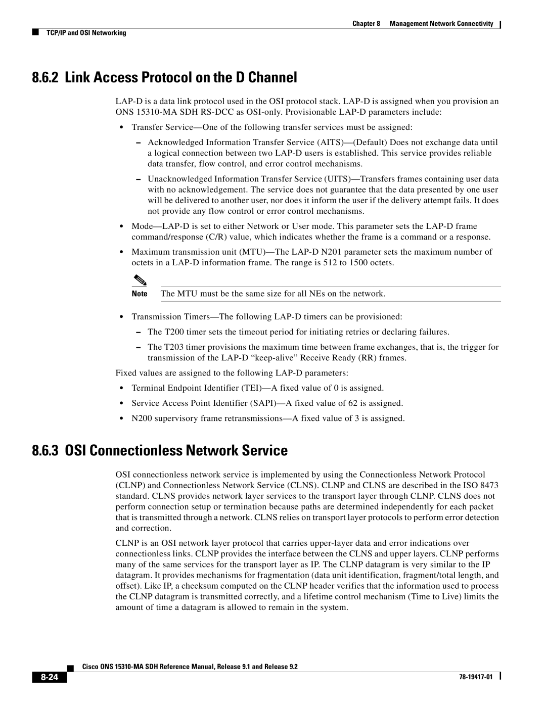 Cisco Systems 15310-MA manual Link Access Protocol on the D Channel, OSI Connectionless Network Service 