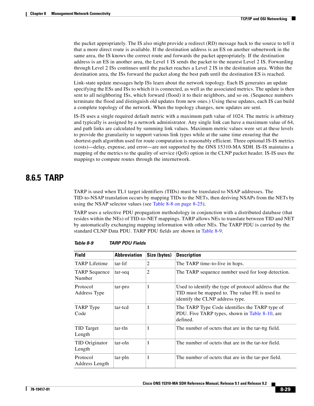 Cisco Systems 15310-MA manual Tarp, Field, Size bytes Description 