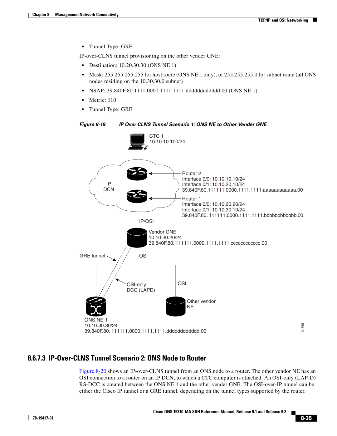 Cisco Systems 15310-MA manual IP-Over-CLNS Tunnel Scenario 2 ONS Node to Router 