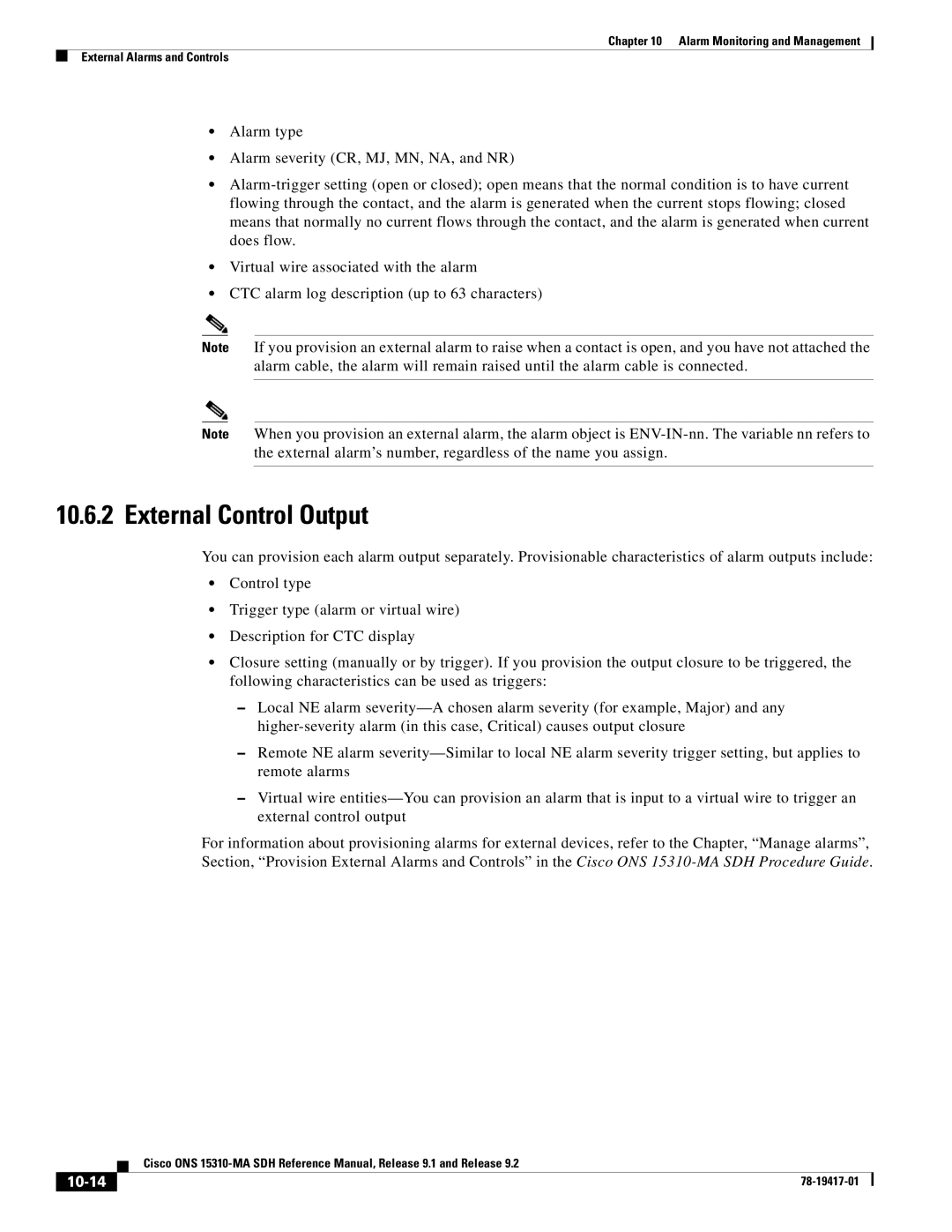 Cisco Systems 15310-MA manual External Control Output, 10-14 