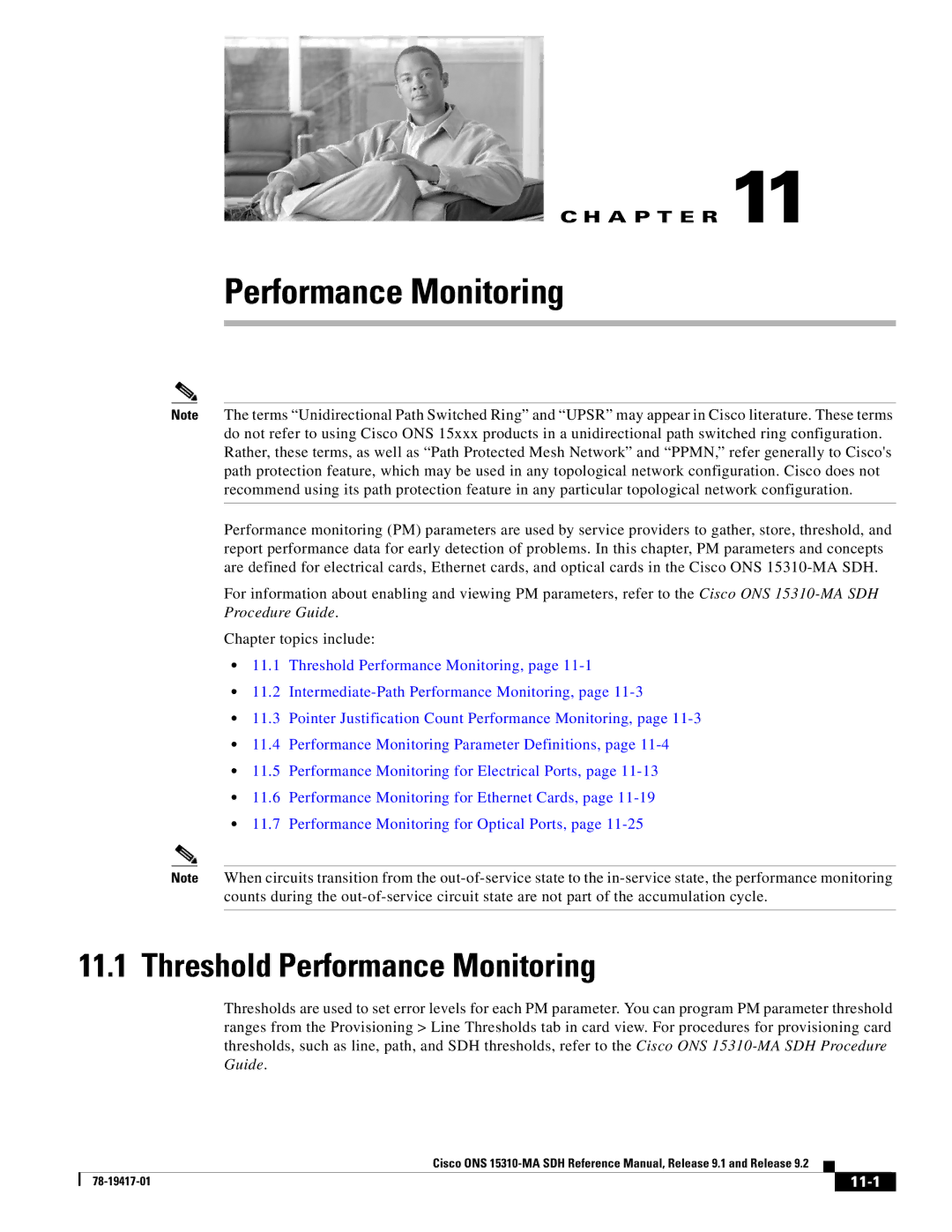 Cisco Systems 15310-MA manual Threshold Performance Monitoring, 11-1 