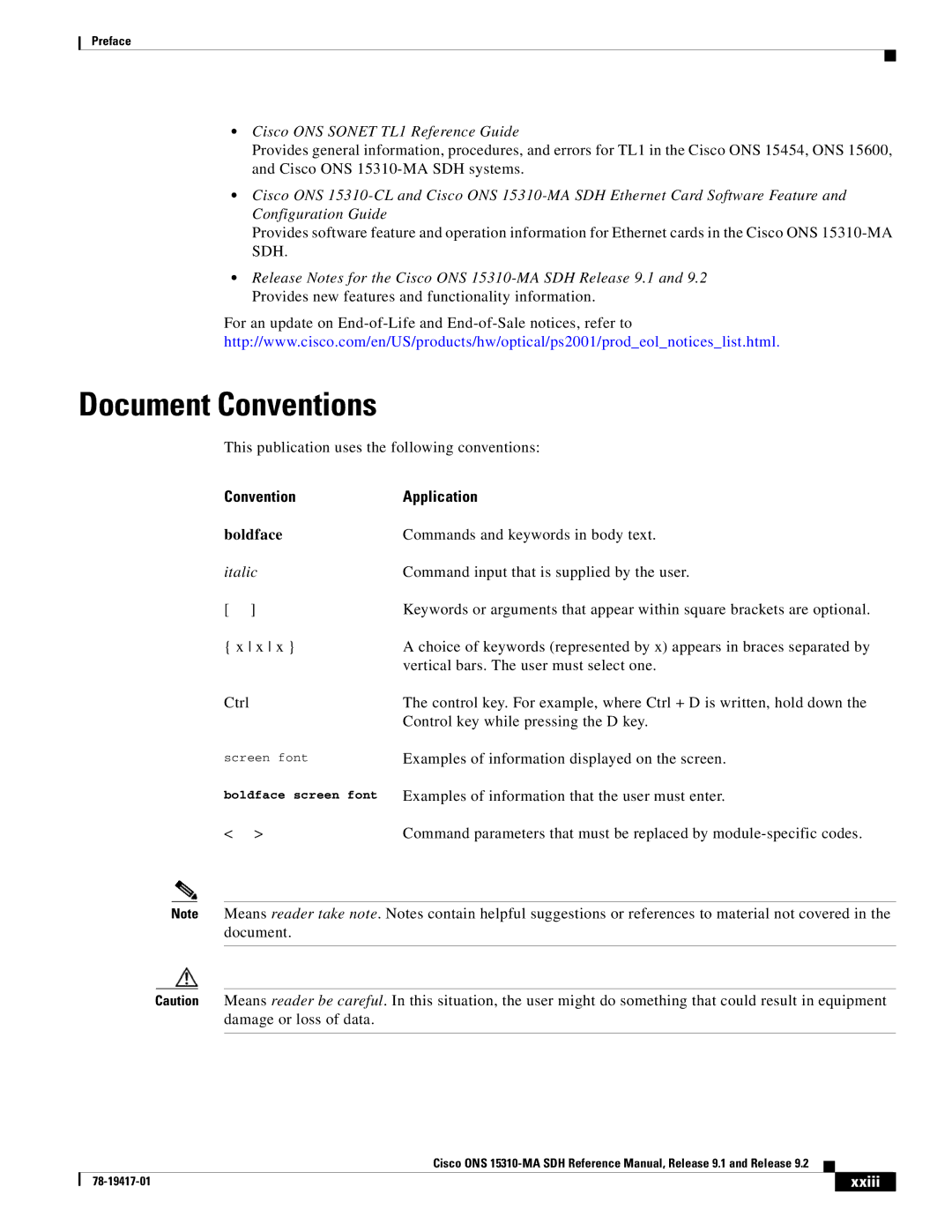 Cisco Systems 15310-MA manual Document Conventions, Convention Application, Xxiii 