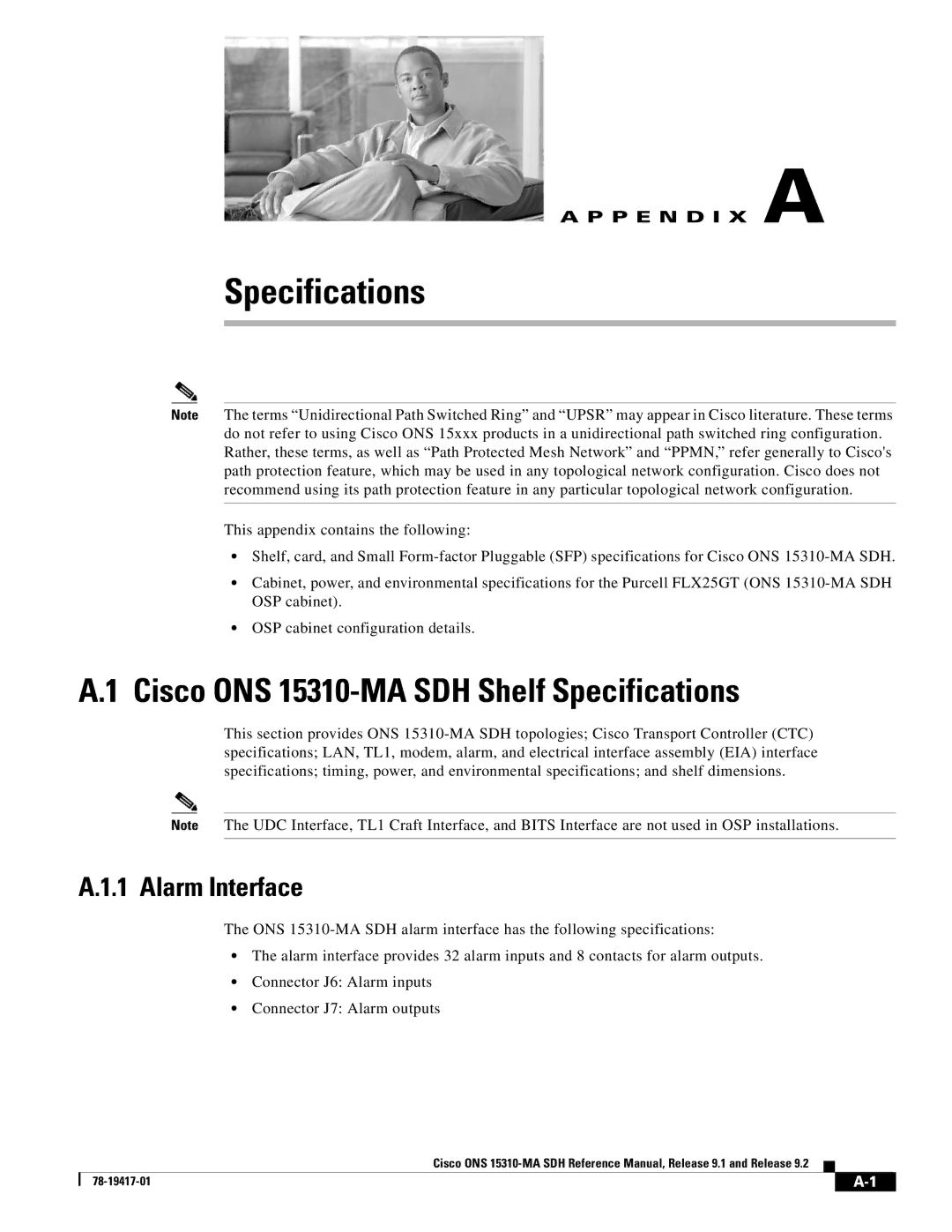 Cisco Systems manual Cisco ONS 15310-MA SDH Shelf Specifications, Alarm Interface 