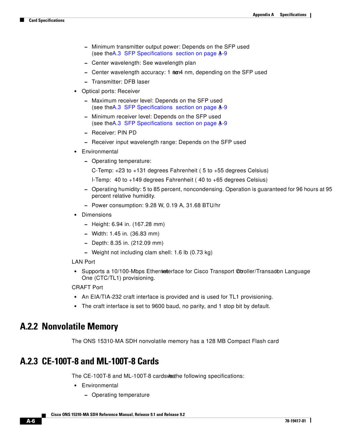 Cisco Systems 15310-MA manual Nonvolatile Memory, 3 CE-100T-8 and ML-100T-8 Cards 