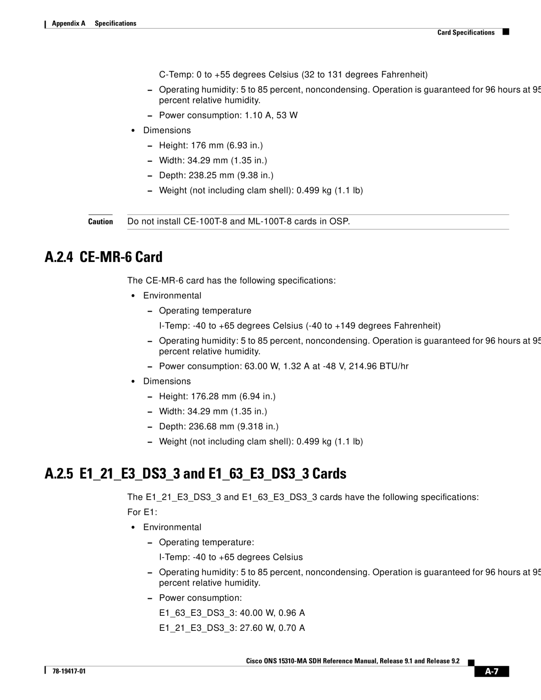 Cisco Systems 15310-MA manual CE-MR-6 Card, 5 E121E3DS33 and E163E3DS33 Cards 