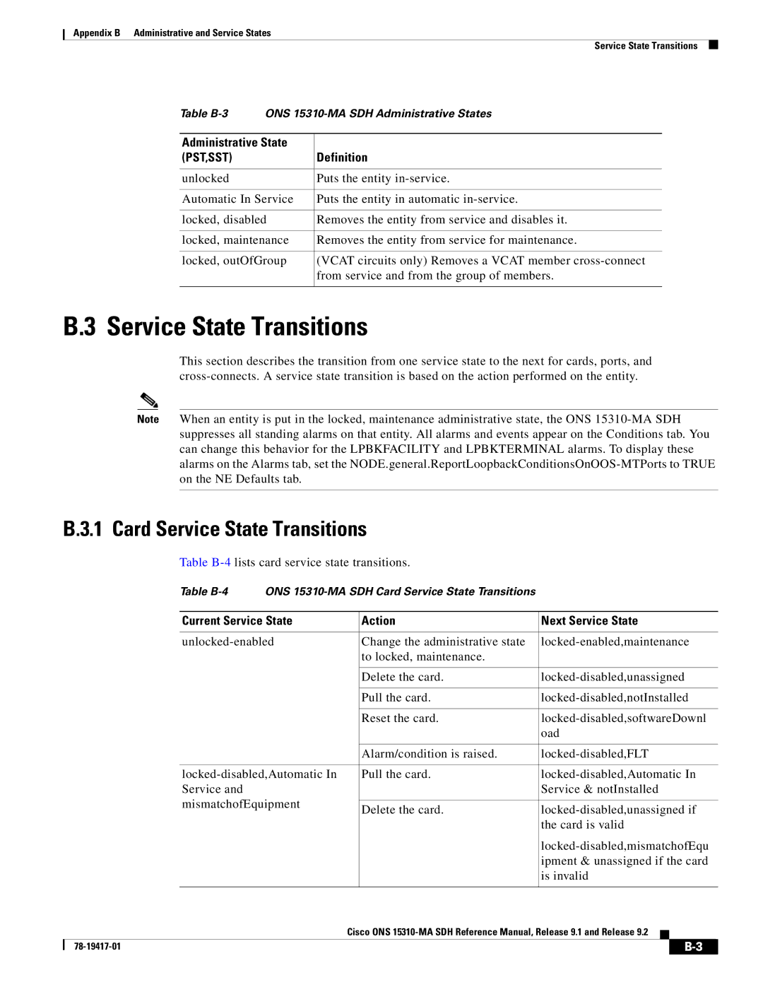 Cisco Systems 15310-MA manual Card Service State Transitions, Administrative State 