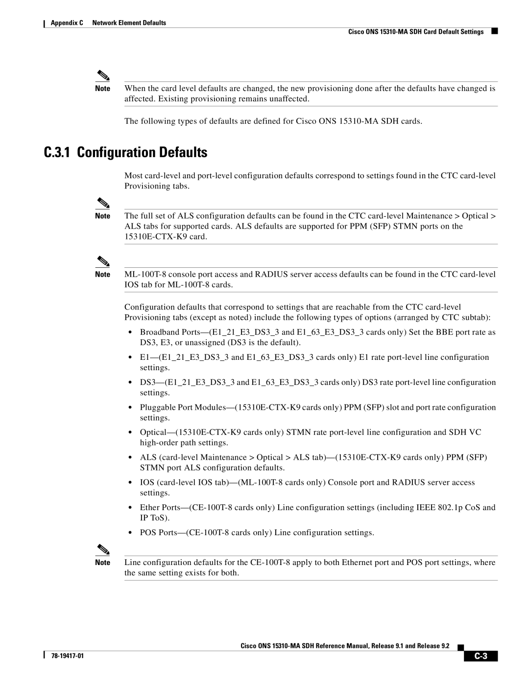 Cisco Systems 15310-MA manual Configuration Defaults 