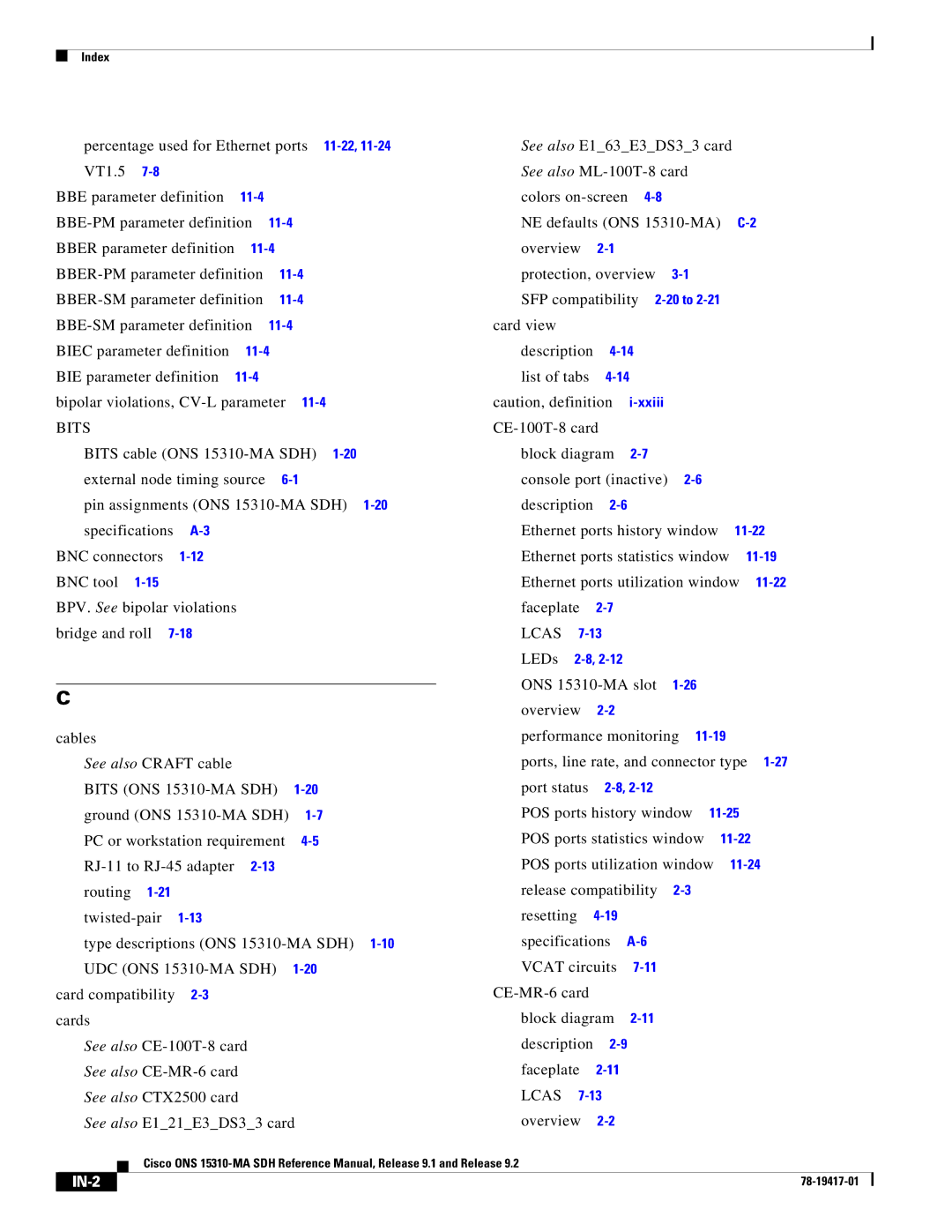 Cisco Systems manual Bits ONS 15310-MA SDH, IN-2 