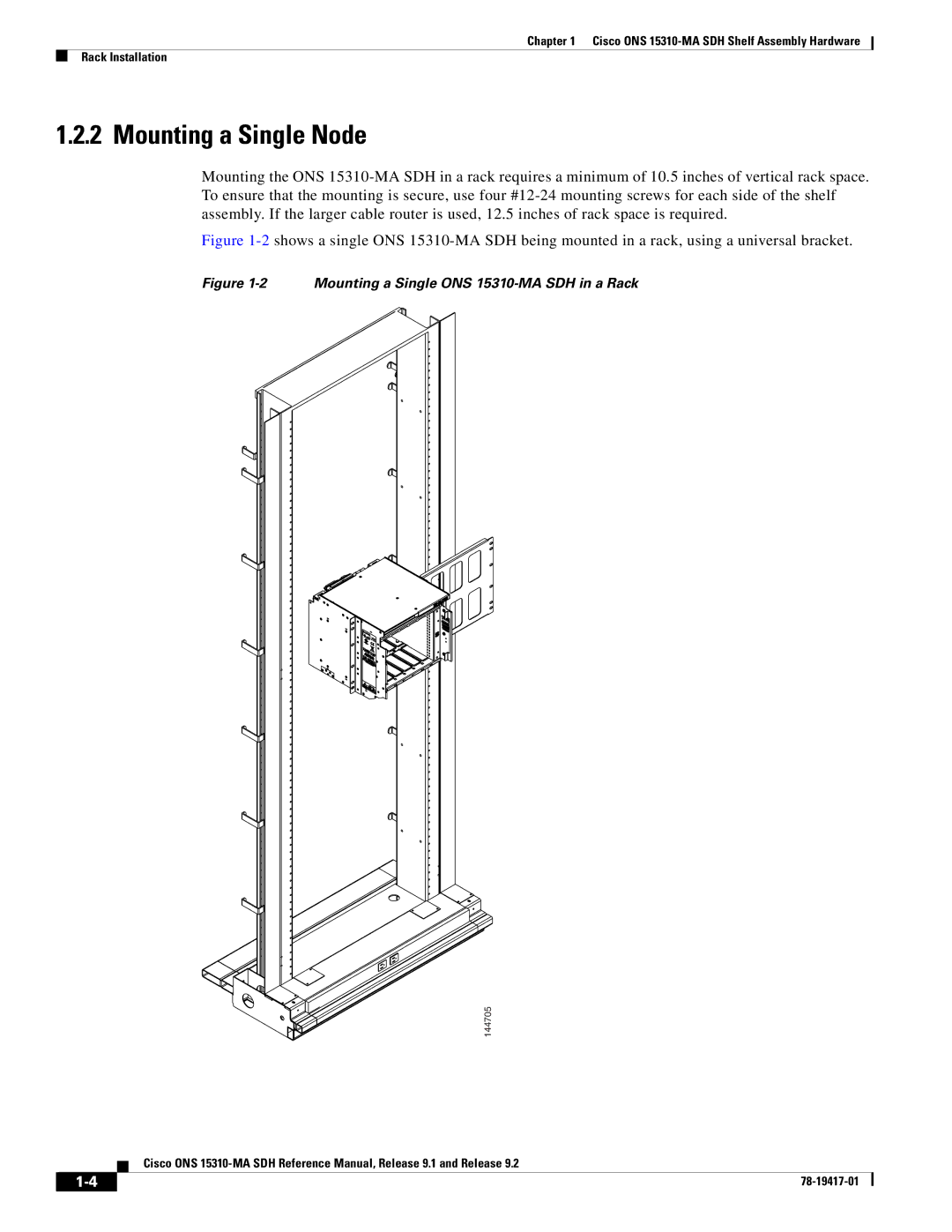 Cisco Systems manual Mounting a Single Node, Mounting a Single ONS 15310-MA SDH in a Rack 