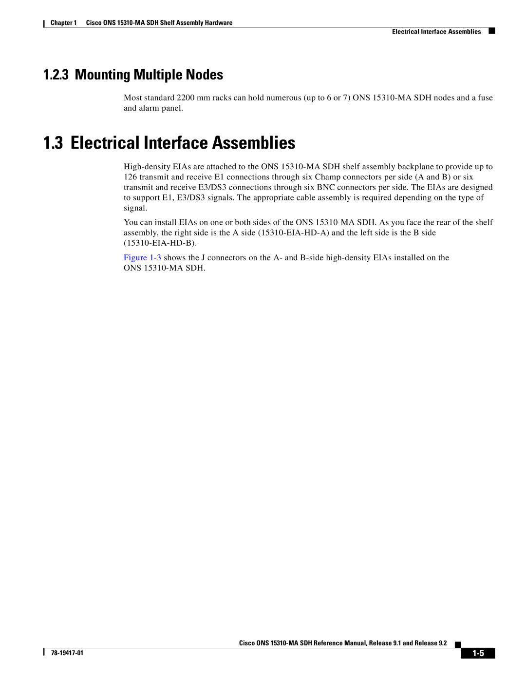 Cisco Systems 15310-MA manual Electrical Interface Assemblies, Mounting Multiple Nodes 