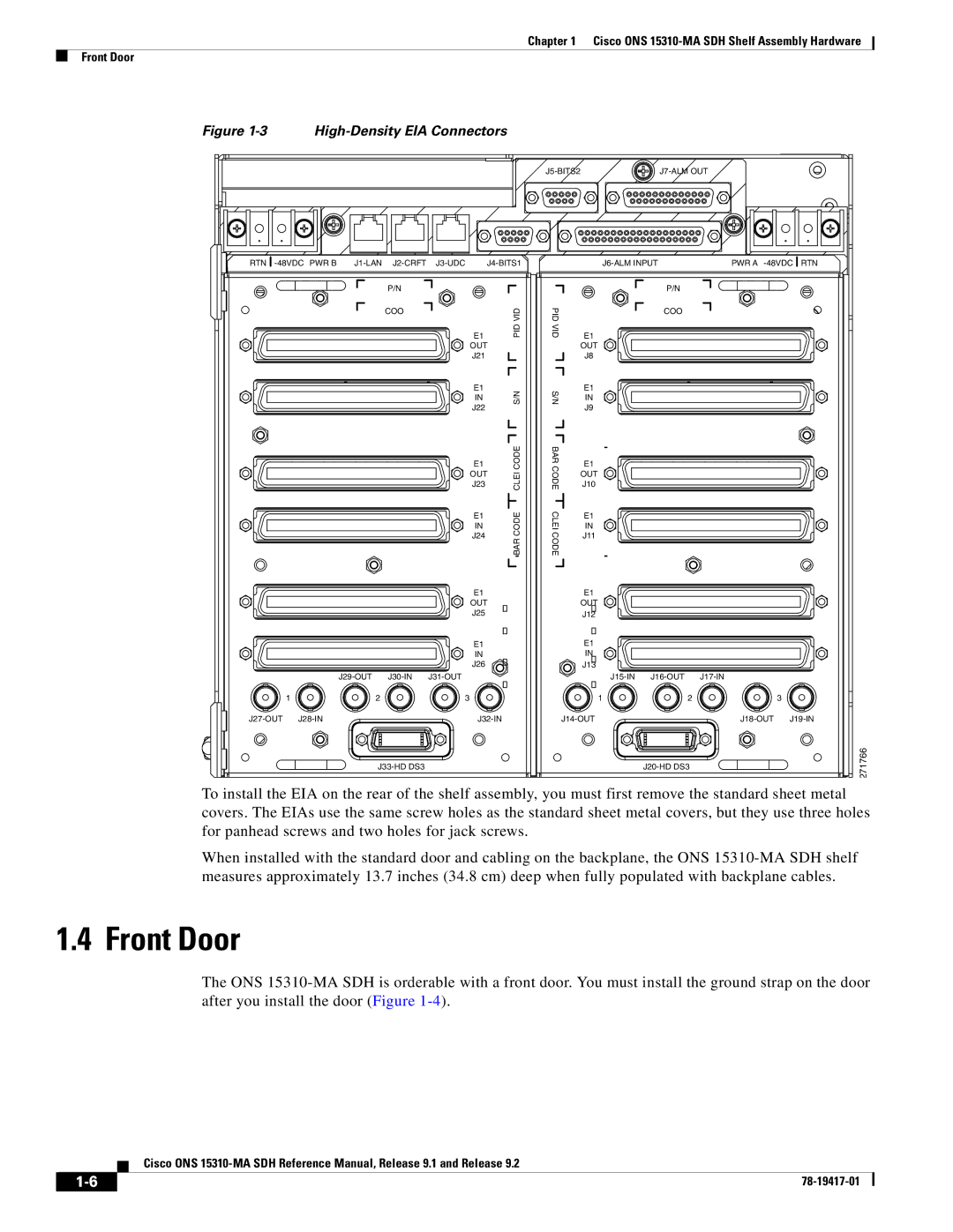 Cisco Systems manual Cisco ONS 15310-MA SDH Shelf Assembly Hardware Front Door 