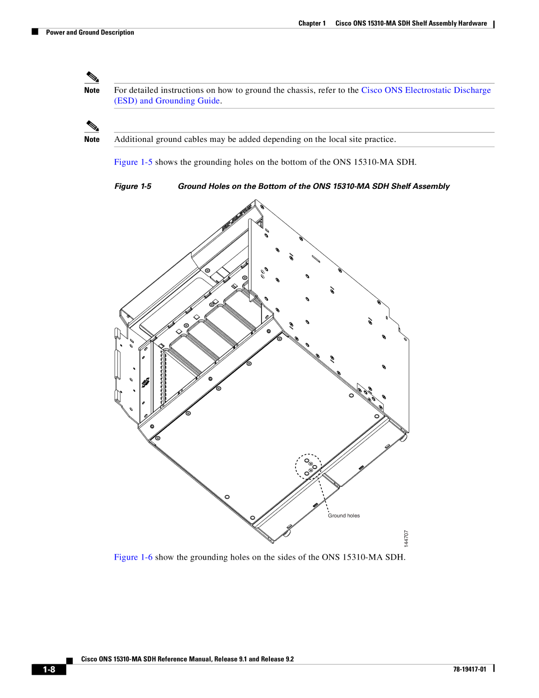 Cisco Systems 15310-MA manual Ground holes 144707 